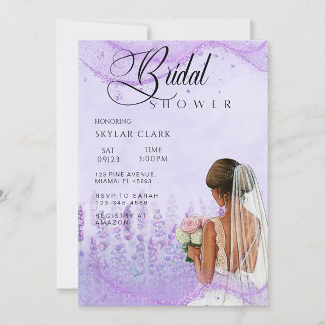 Elegant Lavender Floral Bridal Shower  Invitation (Front)
