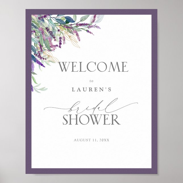 Elegant Lavender Floral Bridal Shower Welcome Poster (Front)