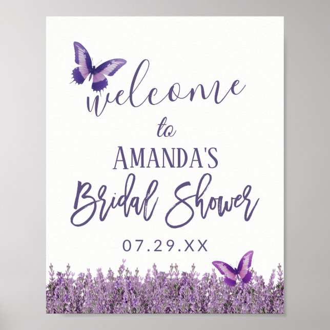 Elegant Lavender Floral Bridal Shower Welcome Poster (Front)