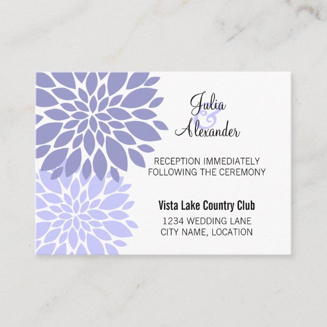 Elegant Lavender Floral Burst Reception Cards (Front)
