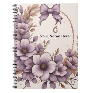 Elegant Lavender Floral Coquette Bow Personalized Notebook