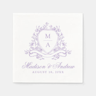 Elegant Lavender Floral Crest Monogram Wedding Napkin