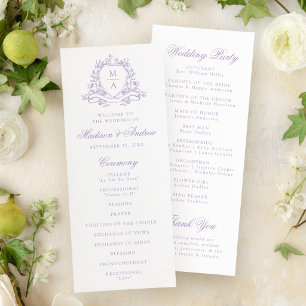 Elegant Lavender Floral Crest Monogram Wedding Programme