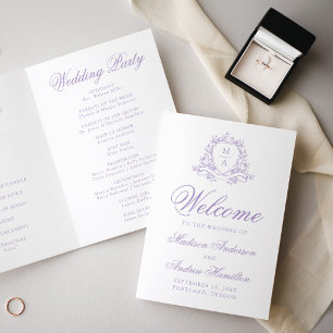 Elegant Lavender Floral Crest Monogram Wedding Programme