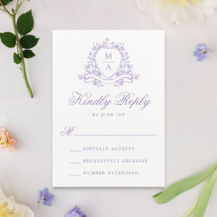 Elegant Lavender Floral Crest Monogram Wedding RSVP Card
