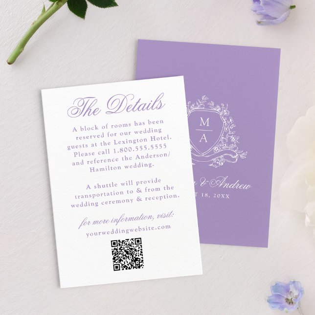 Elegant Lavender Floral Crest Wedding Details Enclosure Card (Creator Uploaded)