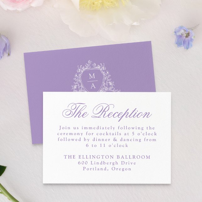 Elegant Lavender Floral Crest Wedding Reception Enclosure Card (Creator Uploaded)