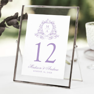 Elegant Lavender Floral Crest Wedding Table Number