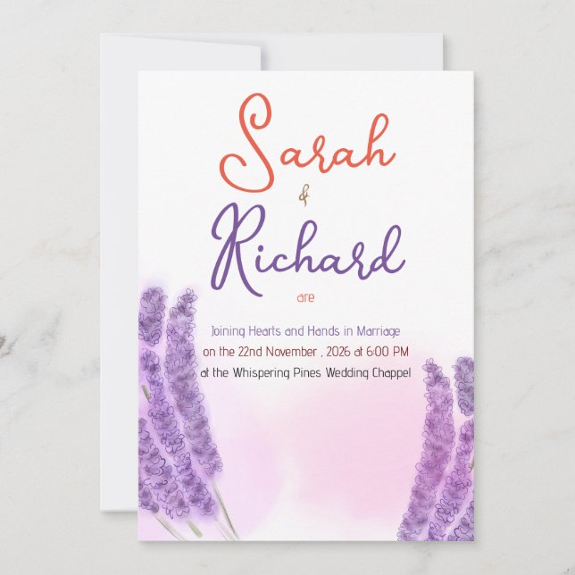 Elegant Lavender Floral Design Wedding Invitation (Front)
