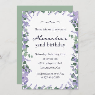 Elegant Lavender Floral Frame 52nd birthday Invitation