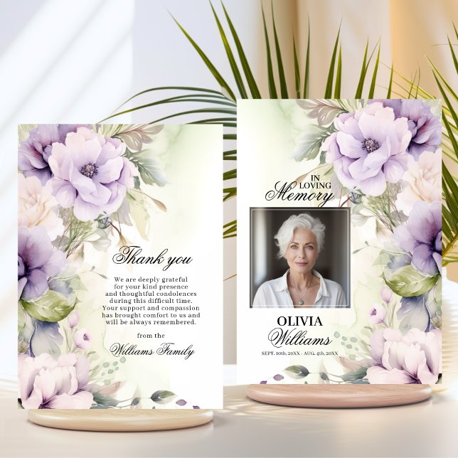 Elegant Lavender Floral Funeral Thank You | PHOTO Card (Feminine Lavender Funeral Thank You  PHOTO Card | In Loving Memory)