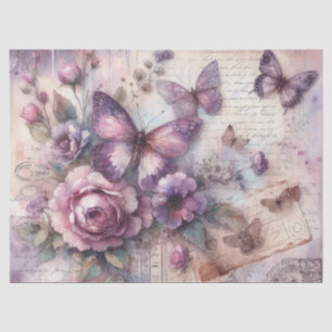 Elegant Lavender Floral & Lace Vintage Decoupage Tissue Paper