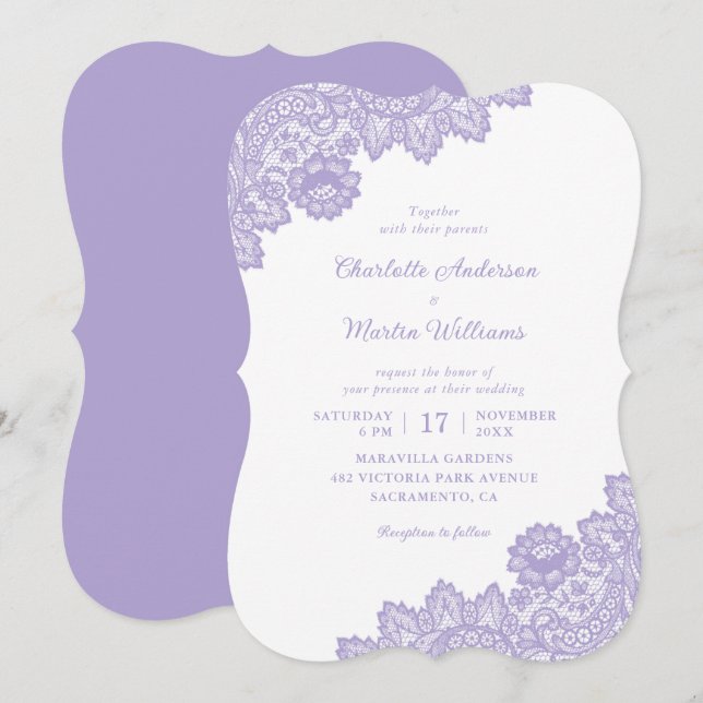 Elegant Lavender Floral Lace Wedding Invitation (Front/Back)