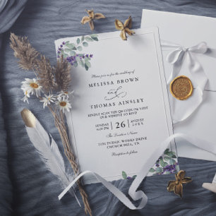 Elegant Lavender Floral Modern QR Code Wedding Invitation