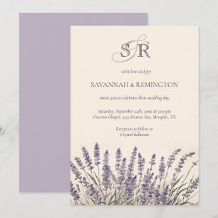 Elegant Lavender Floral Monogrammed Wedding Invitation