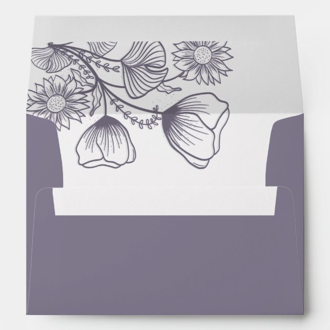 Elegant Lavender Floral Outline Wedding Envelope (Back (Bottom))