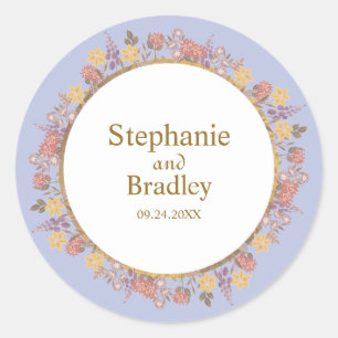 Elegant Lavender Floral Personalised Wedding Classic Round Sticker