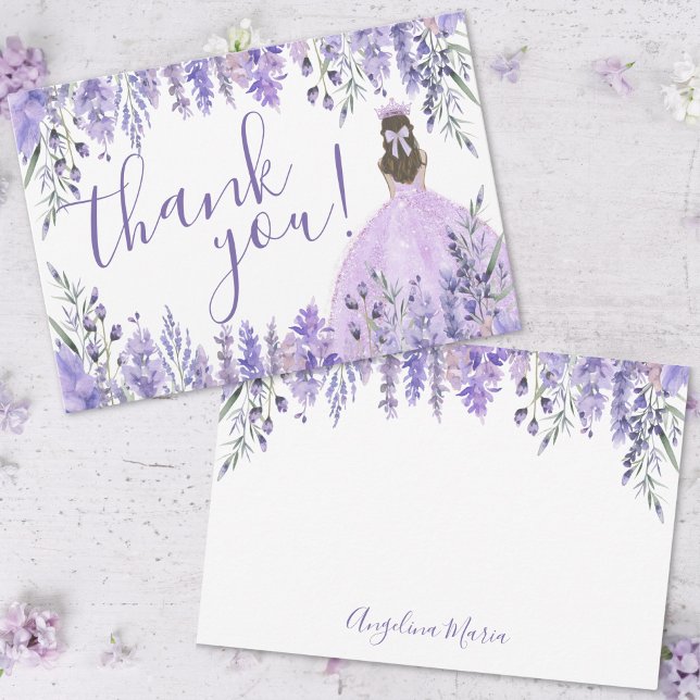Elegant Lavender Floral Purple Quinceañera Thank You Card (Elegant Lavender Floral Purple Quinceañera Thank You Card)