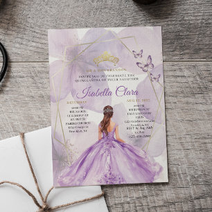 Elegant Lavender Floral Quinceañera Gold Invitation