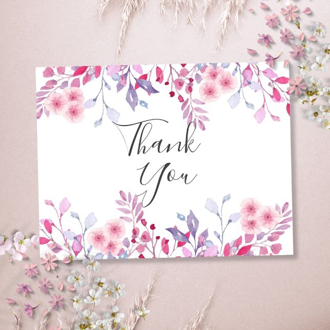 Elegant Lavender Floral Script Thank You Postcard (Elegant Lavender Floral Script Thank You Postcard)