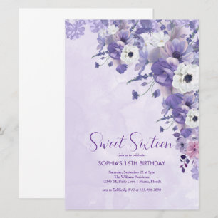 Elegant Lavender Floral Sweet Sixteen Invitation