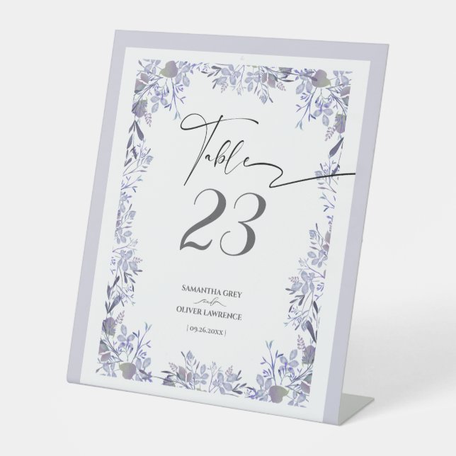 Elegant Lavender Floral Table Card Pedestal Sign (Front)