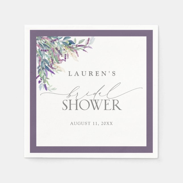 Elegant Lavender Floral Watercolor Bridal Shower Napkin (Front)