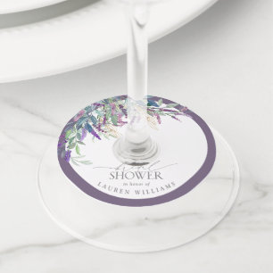 Elegant Lavender Floral Watercolor Bridal Shower Wine Glass Tag