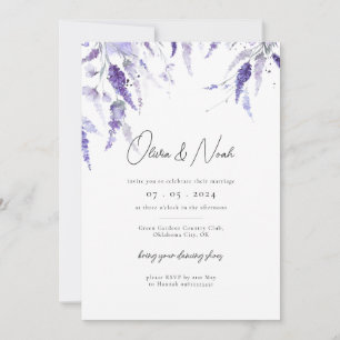 Elegant Lavender Floral Watercolor Lilac Wedding  Invitation