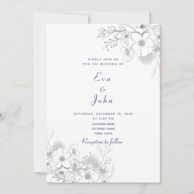 Elegant Lavender Floral Wedding Invitation (Front)