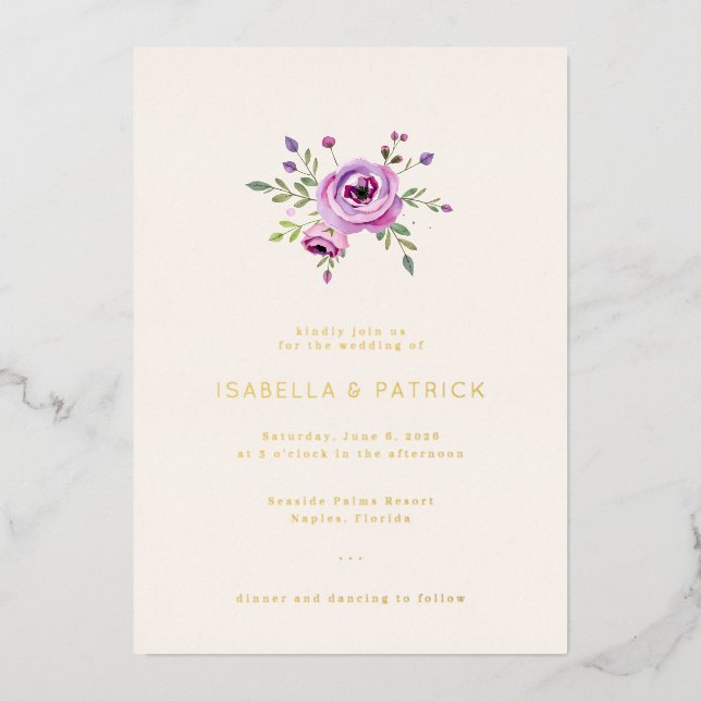 Elegant Lavender Floral Wedding Invitation (Front)