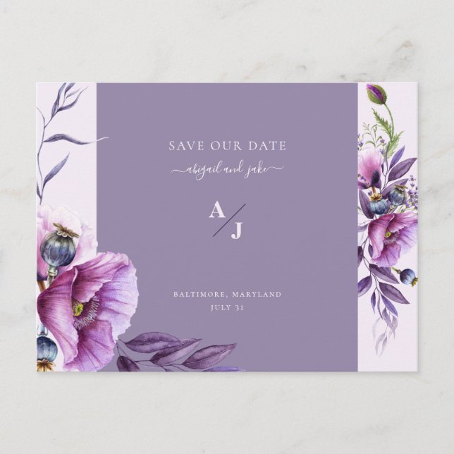 Elegant Lavender Floral Wedding Save Our Date Postcard (Front)