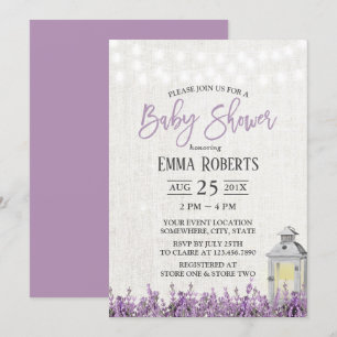 Elegant Lavender Floral White Lantern Baby Shower Invitation