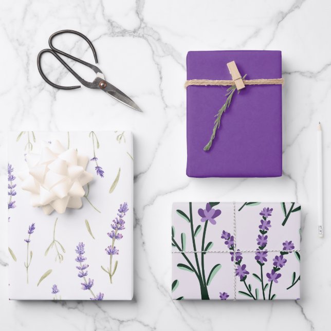 Elegant Lavender Floral Wrapping Paper Sheet (Front)