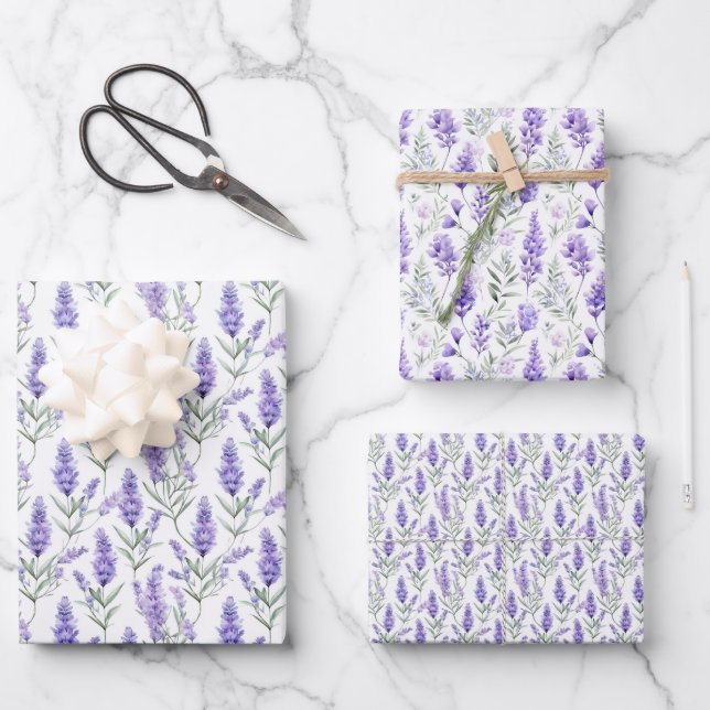 Elegant Lavender Floral Wrapping Paper Sheet (Front)