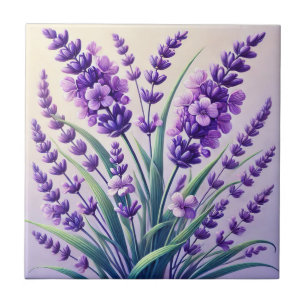 Elegant Lavender Flower Ceramic Tile