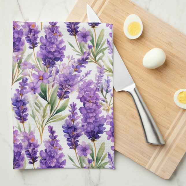 Elegant Lavender Flowers Tea Towel (Quarter Fold)
