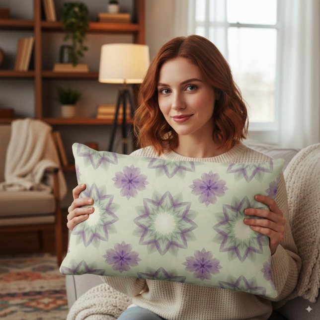 Elegant Lavender Geometric Floral Pattern  Lumbar Cushion (Creator Uploaded)