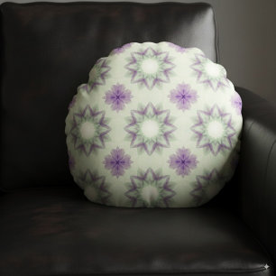 Elegant Lavender Geometric Floral Pattern  Round Cushion