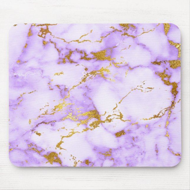 Elegant Lavender Gold Faux Metallic Marble Pattern Mouse Mat (Front)