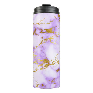 Elegant Lavender Gold Faux Metallic Marble Pattern Thermal Tumbler