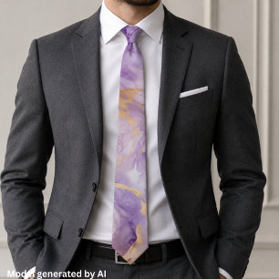 Elegant Lavender Gold Marble Tie