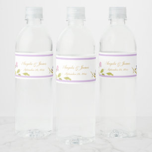 Elegant Lavender Gold Watercolor Floral Wedding Water Bottle Label