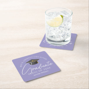 Elegant Lavender Graduate Custom Graduation Party Square Paper Coaster