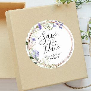 Elegant Lavender Greenary Wedding Save The Date  Classic Round Sticker