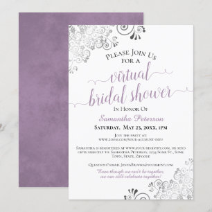 Elegant Lavender Grey White Virtual Bridal Shower Invitation