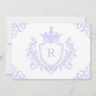 Elegant Lavender Heraldic Crest Monogram Baptism Invitation