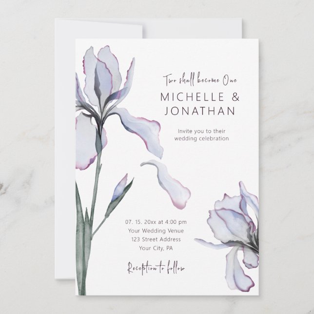 Elegant Lavender Iris Floral Christian Wedding Invitation (Front)