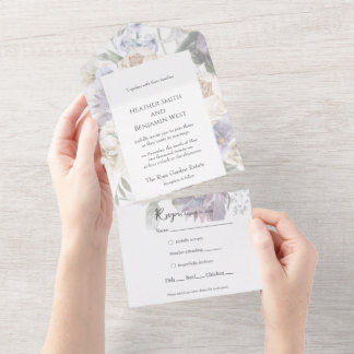 Elegant Lavender, Ivory & Blue Floral All-in-One All In One Invitation