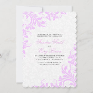 Elegant Lavender Lace White Damasks Wedding  Invitation